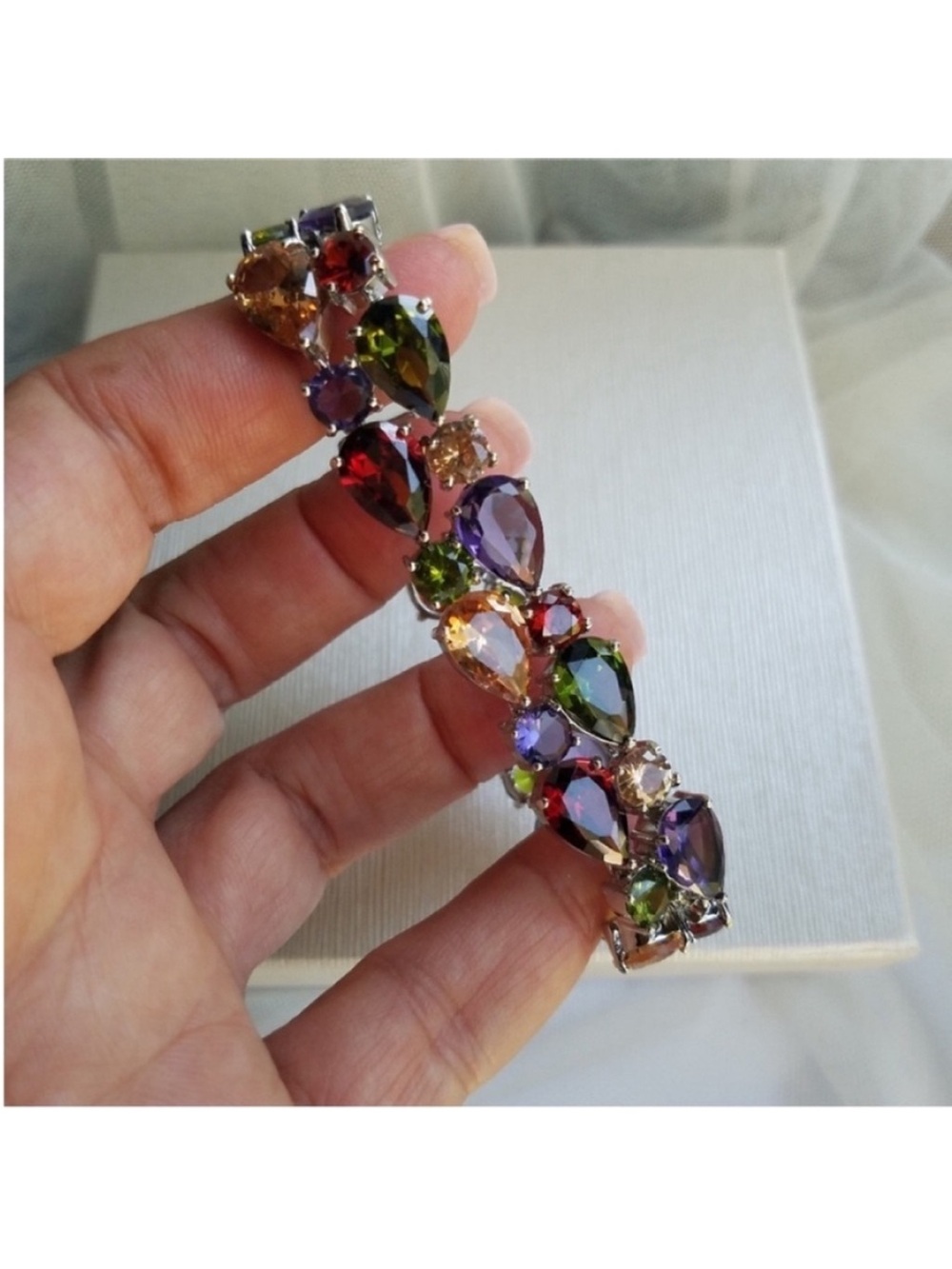Swarovski Elements Multicolor Teardrop Crystal Statement Necklace NEW - Picture 10 of 16